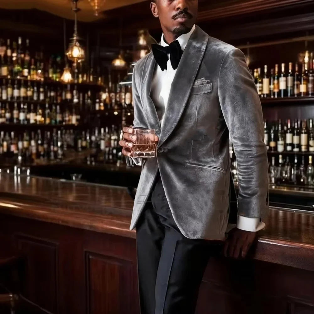 Men's Gold Velvet Tuxedo Blazer Shawl Lapel One Button Formal Jacket Fashion Slim Fit Wedding Prom Party Suit Coat