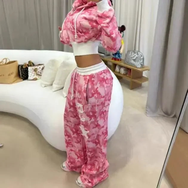 Pink Letter Graphic Zipper Sportswear Clothes  Y2K FashionWomen's Casual Short Top Set Sweatshirt Loose Sport Pants