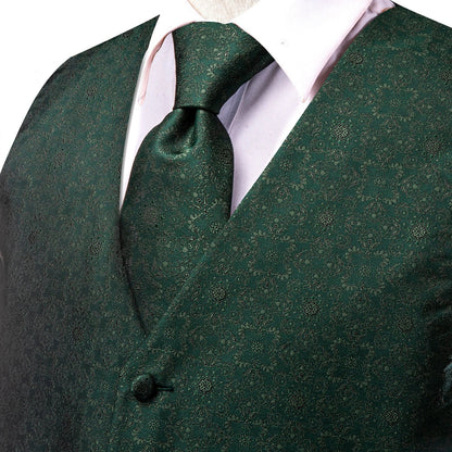 Men Vest Tie Elegant Solid Dress Sleeveless Jacket 4PC Hanky Cufflink Paisley Suit Waistcoat Wedding Gift Hi-Tie