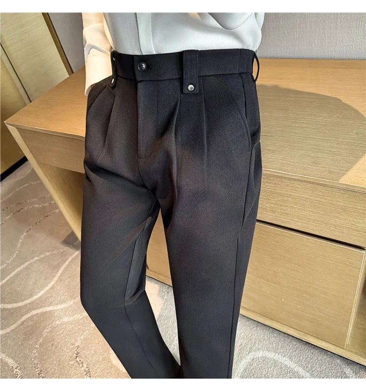 Autumn Winter Thicken Elastic Waist Casual Warm Pants Men High Quality Fashion Slim Social Party Dress Trousers Men's Clothing