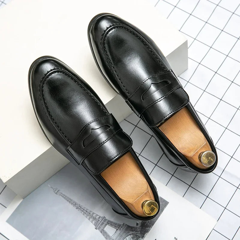 2026 Spring and Autumn Loafers Men Slip-On Business Formal Casual Shoes Brown MenShoes Leather Men Dress Shoes Large Size 38-48