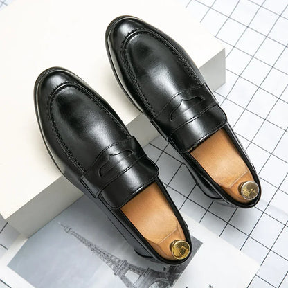 2026 Spring and Autumn Loafers Men Slip-On Business Formal Casual Shoes Brown MenShoes Leather Men Dress Shoes Large Size 38-48