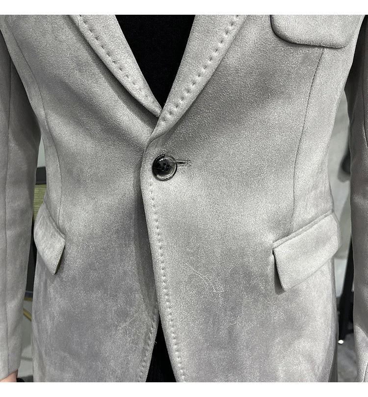 Plus Size 4XL-M Autumn Deerskin Velvet Jackets Blazer 6 Color Men Business Slim Blazers Hommes Casual Wedding Tuxedo Suit Coat
