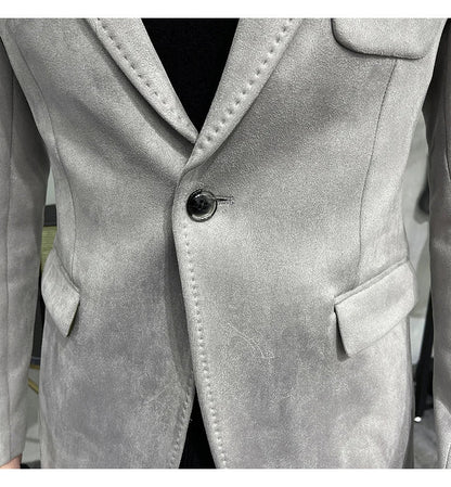 Plus Size 4XL-M Autumn Deerskin Velvet Jackets Blazer 6 Color Men Business Slim Blazers Hommes Casual Wedding Tuxedo Suit Coat