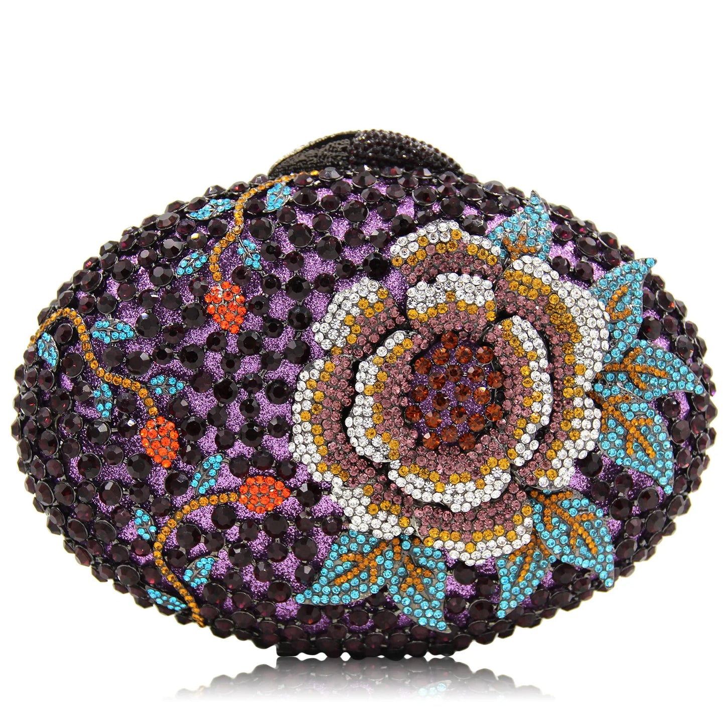 New Design Women Oval Diamond Clutch Purse Studded Floral Pattern Fashionable Hand Evening Bag for Wedding Party