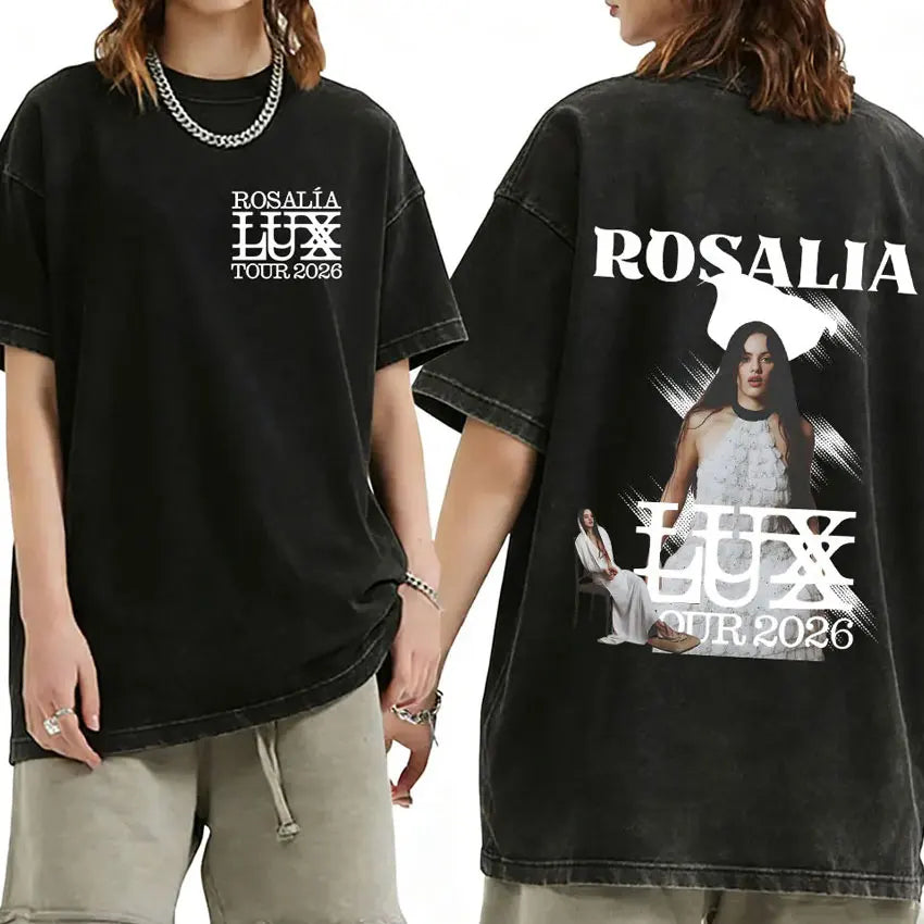 Rosalia Lux Tour Album 2025 Vintage Washed T Shirts Men Women Casual Oversized Cotton T-shirt Fashion Pop Print Clothing Tshirt