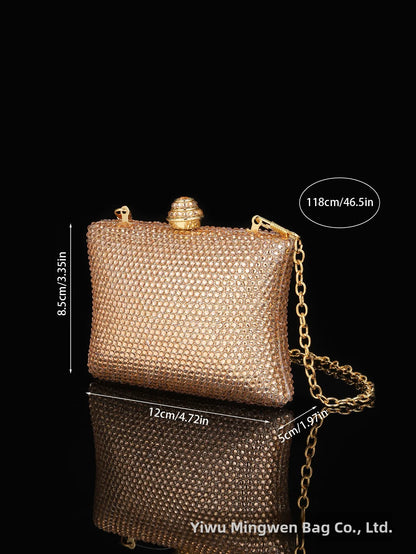 Diamond Crystal Handbag Evening Bag Cross-Border Wedding Ladies Party Shell Shape Polyester Handheld Bag with Lock Buckle