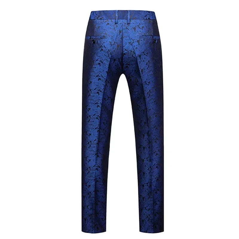 Blue Men's Suit Trousers, Jacquard Fabric Pants, Wedding Party Dress Pant, Asian Size M-5XL 6XL, Pantalones Hombre