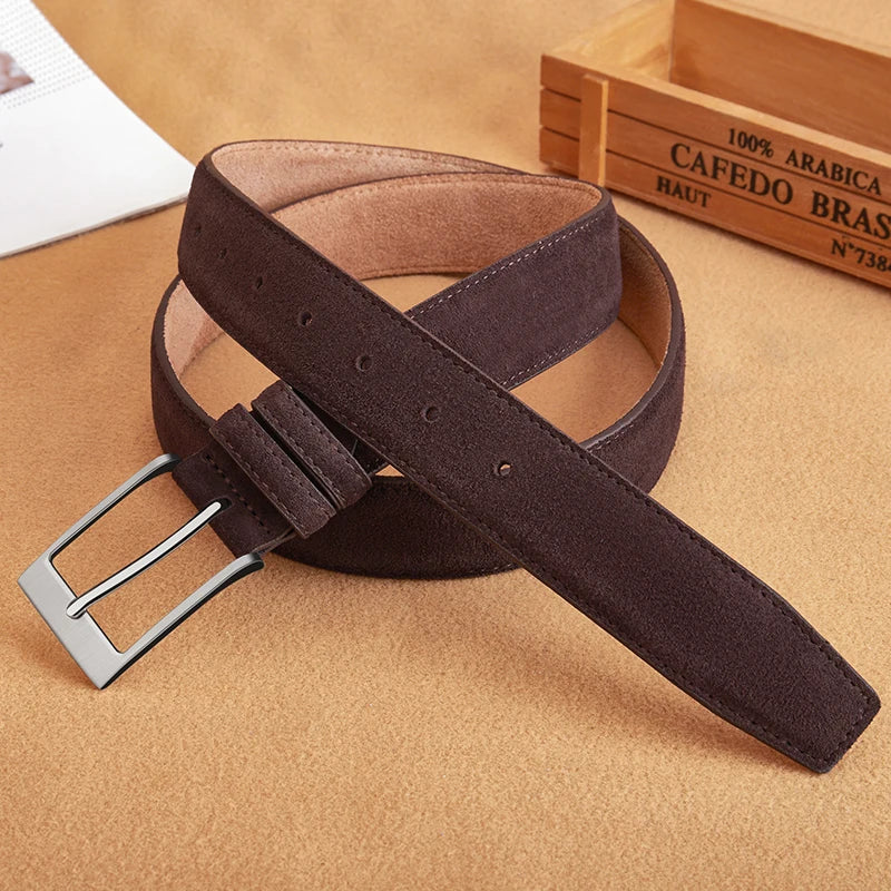 Sude Belts Cow Leather for Man And Lady Plaid Jeans Pin Buckle Luxury High Quality Classic Genuine Leather Sude Belts Cow Leathe
