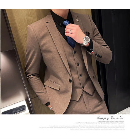 S-5XL Jacket Vest Pants Boutique Solid Color Casual Business Office Slim Mens Suit Groom Wedding Gown Blazer Waist Coat Trousers