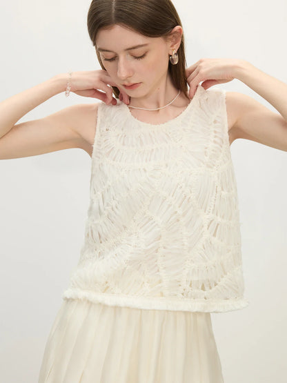 Braided Loose Sleeveless Fashion Vest Beige Top For Women 2025 Summer New Arrival Holiday Season Versatile Tops 25FS12337