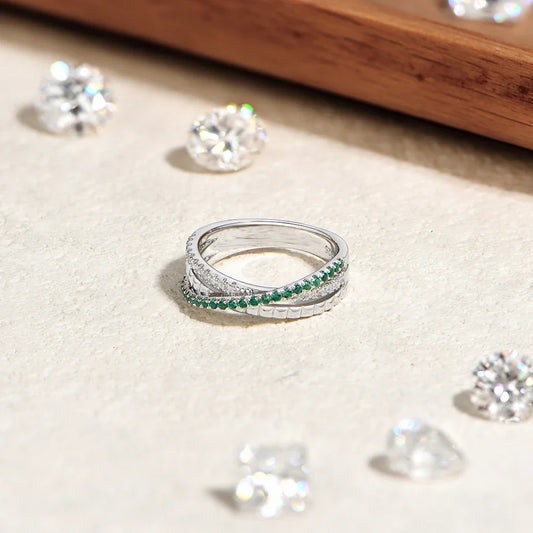 Stacking Crossed Wedding Rings 925 Sterling Silver Lab Zambian Emerald White Zircon Women's Ring for Party Fine Jewelry