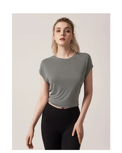 Women's Split Side Yoga Top Sexy Open Back Fitness T-shirt Loose Fit Workout Tee Running Sports Cover Gym Wear Woman Clothing