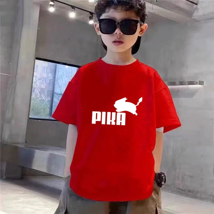 Summer Boy Girls Red Casual T Shirt Sets Rabbit Printed Kids Fashion Outfits Teen Children's Short Sleeve Tops Shorts 2pcs