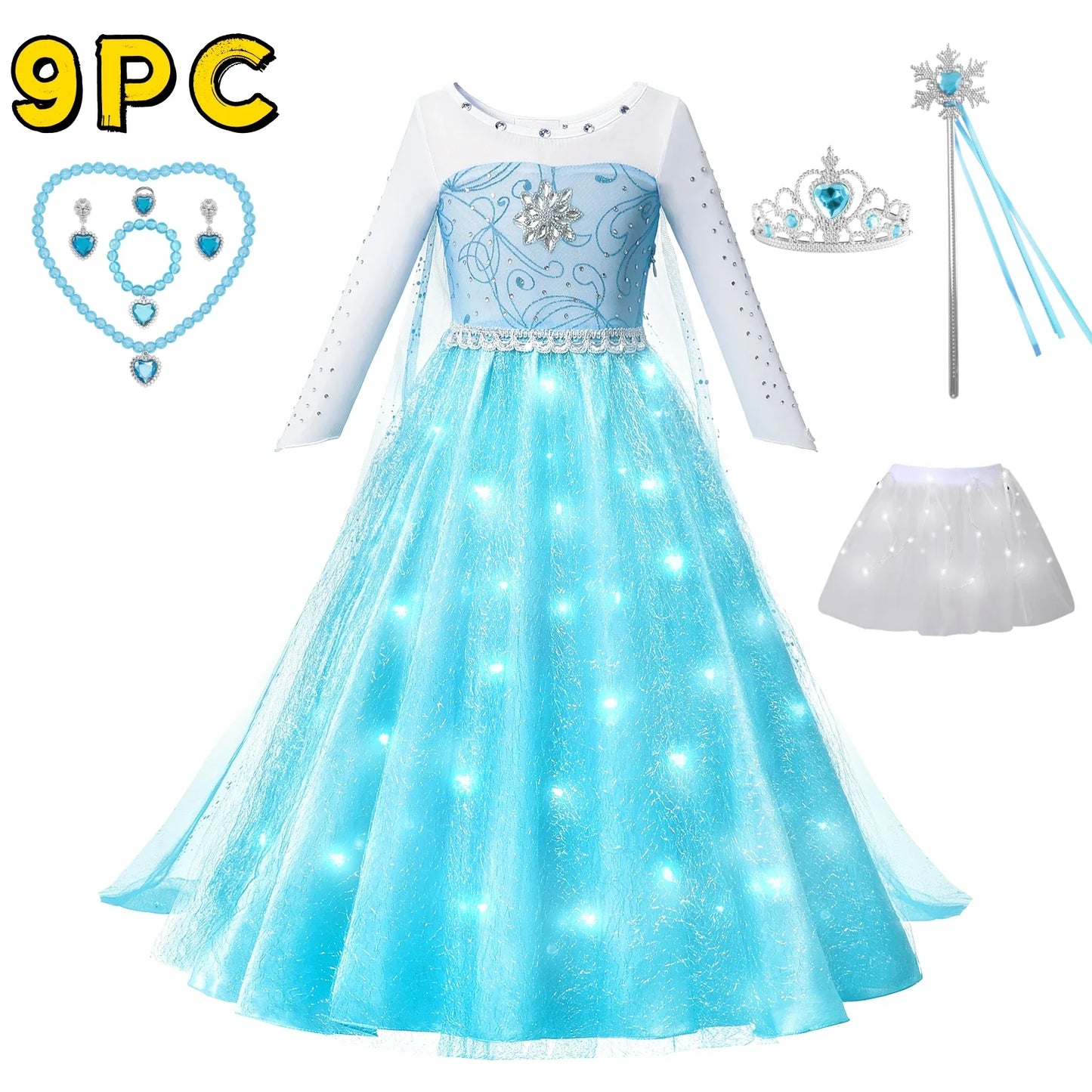 LED Girls Snow Kids Queen Costumes Girls Carnival Party Prom Gown Elsa Robe-Playing Children Princess Dress Birthday Dress