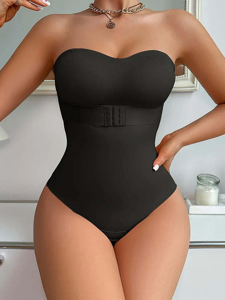 Large Size Strapless Thong Bodysuits Women Belly Control Full Body Shaper Adjustable Bust Removable Push Up Breast Underwear 4XL