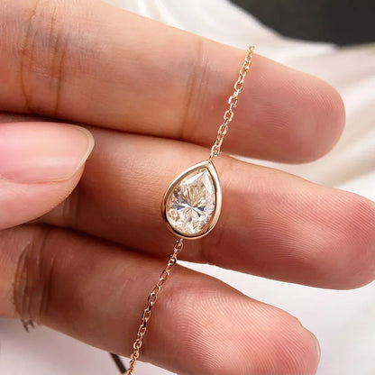 1/2CT Bezel Set Pear Oval Cut Moissanite Solitaire Link Bracelet Women S925 Silver Dainty Diamond Bridal Wrist Chain Gift