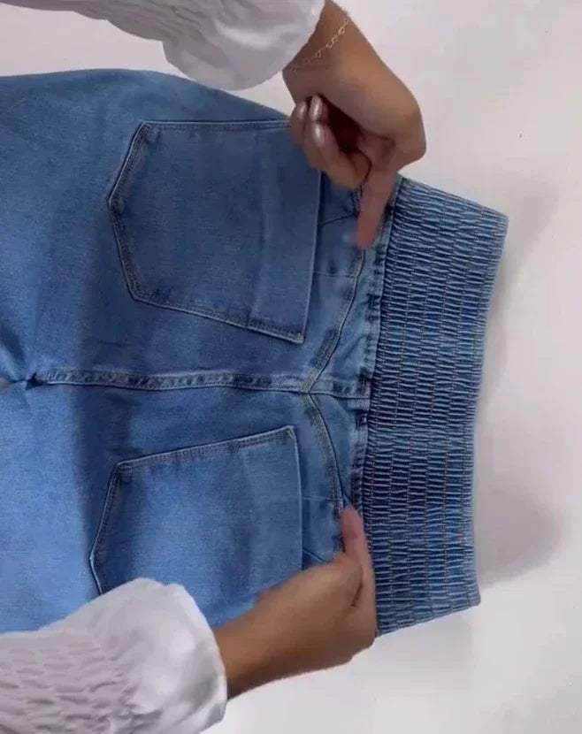 2025 autumn winter  Elegant High Waist Button Front Casual Female Jeans Sexy  Fashion Back Shirred Trouser Bottom
