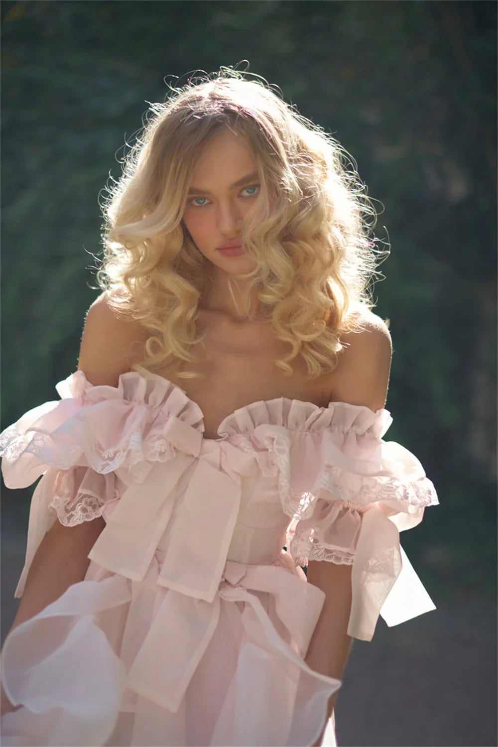 Baby Pink Off Shoulder Prom Dress Sweet Edge Curl Organza Vestidos De Noche Puffy Prom Dress Customized فساتين السهرة