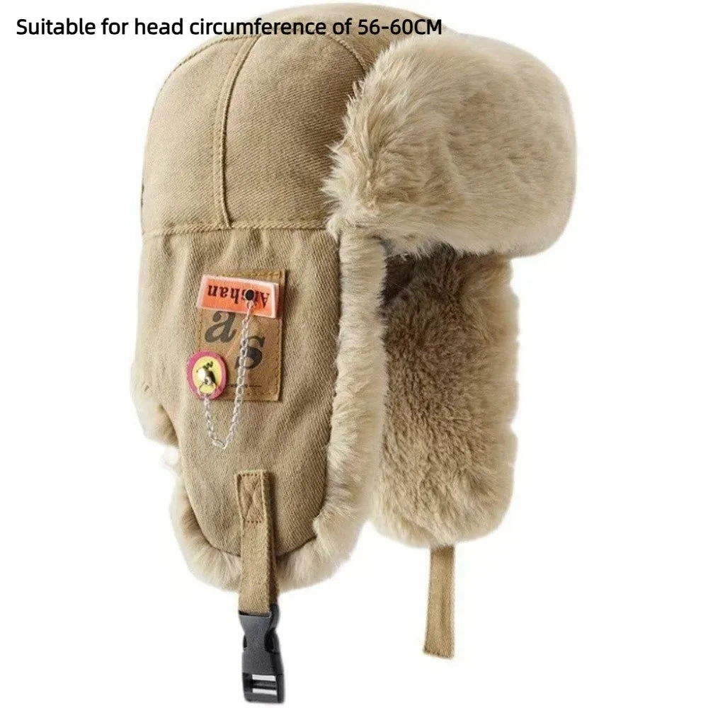 Fashion Thick Bomber Hat Faux Fur Waterproof Ear Protectors Hats Keep Warm with Ear Flaps Winter Hat Male
