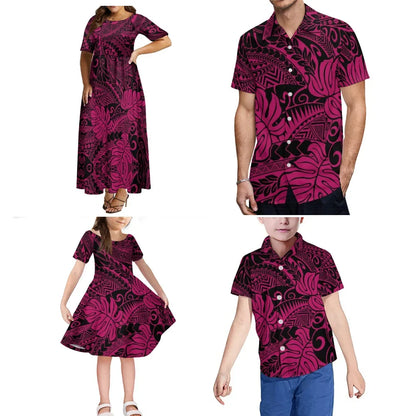Polynesian Family Collection Clothing Fluffy Full Skirt Women Girls Dress Custom Samoan Pattern Print Adult Children Shirt