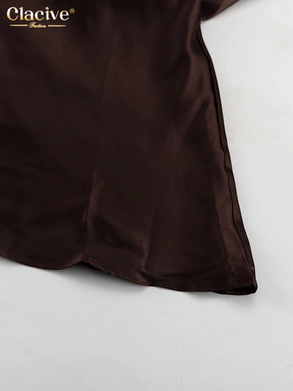 Fashion Loose Brown Satin Womens Dresses 2025 Summer Strap Sleeveless Floor Length Dress Sexy Backless Female Dress