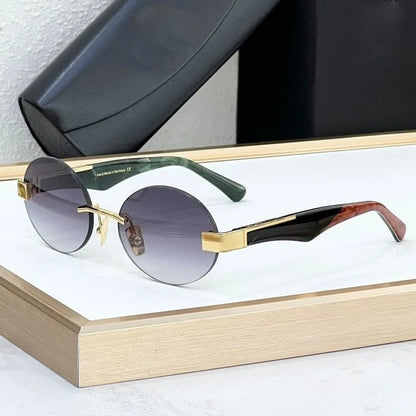 High Street Rimlesss Sunglasses Oval Alloy Acetate High Quality for Men Women Classical Vintage UV400 with Case