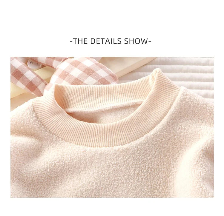 Winter Warm Kids Loungewear Suit Baby and Girls Boys Loose Embroidery Full Fleece Coat Tops+Pant Set Child 2PCS Homewear 1-8 Yrs