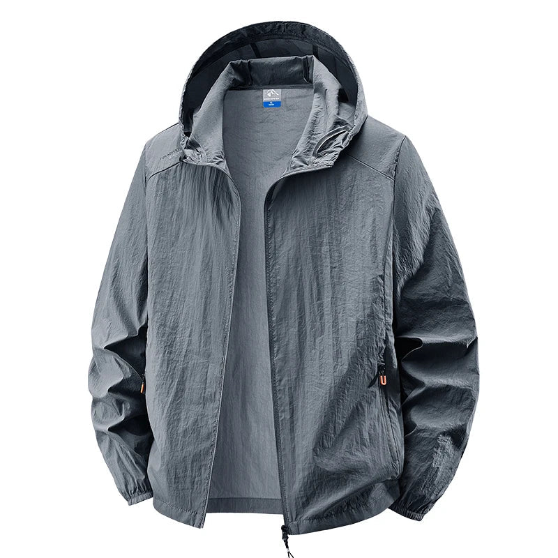 Men's Hooded Sun Protection Jacket Lightweight Outdoor Windbreaker Quick Dry Breathable UV Coat for Hiking Running Travel Beach