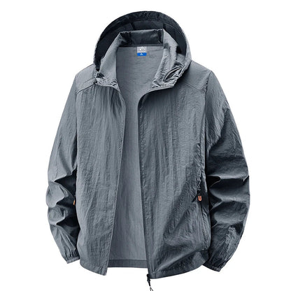 Men's Hooded Sun Protection Jacket Lightweight Outdoor Windbreaker Quick Dry Breathable UV Coat for Hiking Running Travel Beach