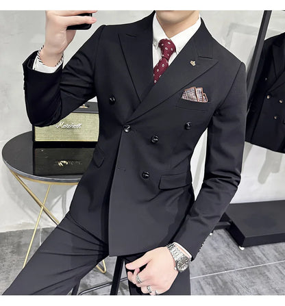 Jackets + Pants / Groom's Wedding Dress Best Fashion Mans Double -breasted Suit Blazer Trousers Male Formal Business Office Suit