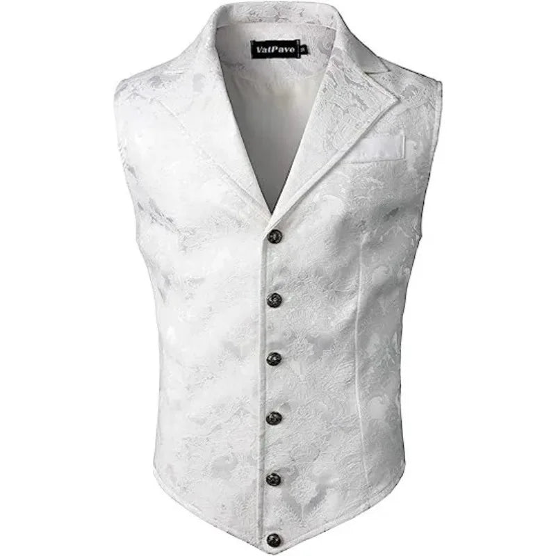 Men Suit Vests Steampunk Gothic Printed Turn Down Collar Waistcoat Male Slim Sleeveless Stage Party Casual Vests