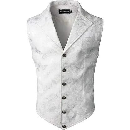 Men Suit Vests Steampunk Gothic Printed Turn Down Collar Waistcoat Male Slim Sleeveless Stage Party Casual Vests