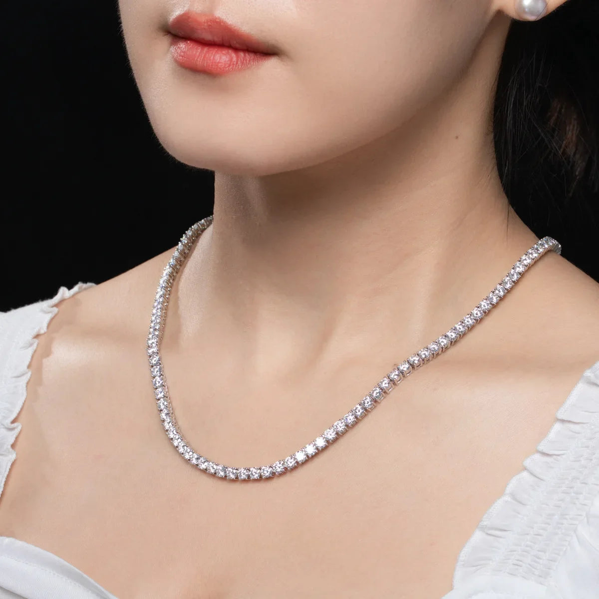 Certified GRA Moissanite Tennis Necklace 3/4/5/6mm Solid 925 Sterling Silver Diamond Tennis Necklaces for Women Man