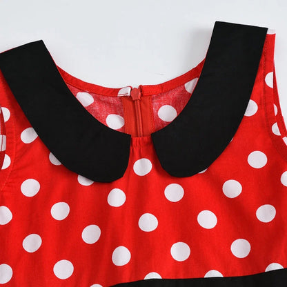 LPATTERN Girls' Vintage Rockabilly Dress Party Retro Polka Dot Floral Pattern A-line Dresses Pleated Skirt Knee-Length for 4-10Y