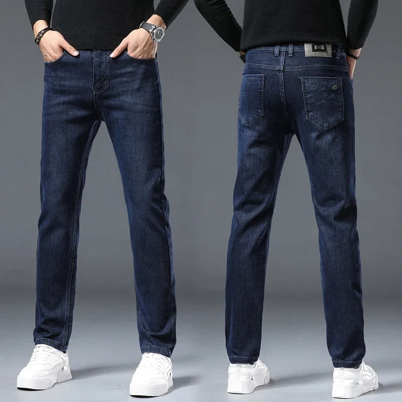 New Men's Comfortable Soft Business Fashion Straight Casual Denim Trousers Male Brand Clothing Light Luxury Stretch Slim Jeans