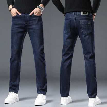 New Men's Comfortable Soft Business Fashion Straight Casual Denim Trousers Male Brand Clothing Light Luxury Stretch Slim Jeans