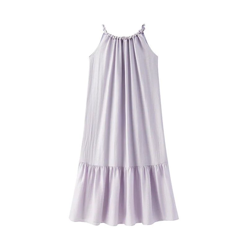 Women Dress Bowknot Textured Halter Neck Vacation A Line Maxi 2026 Summer Romantic Fresh Elegant Soft Comfy Holiday Top