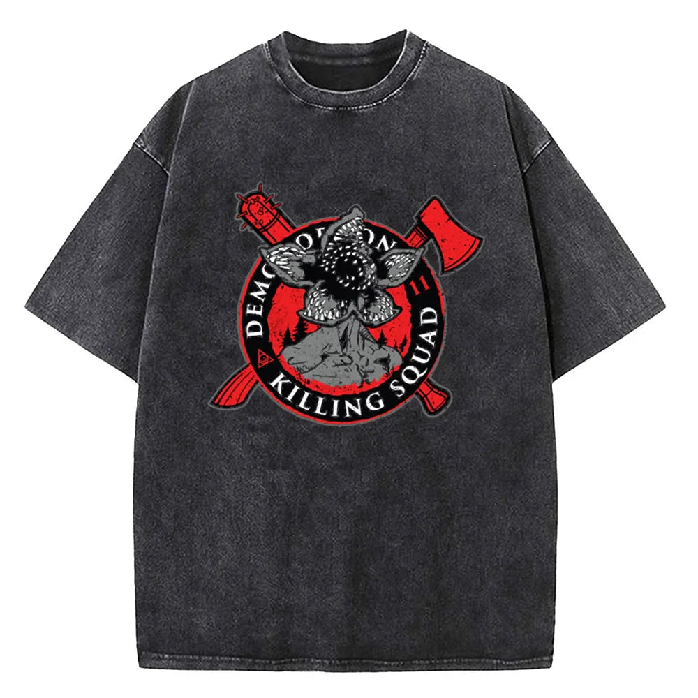 Demogorgon Hawkins Vintage Washed T Shirt Women Men Anime Cotton T Shirt Summer Harajuku Street Tops Clothing