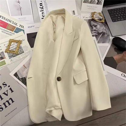 Elegant Office Lady Blazers Women Outerwears 2025Fashion Long Sleeve Single Button Blazer New Autumn Casual Female Coats Jackets