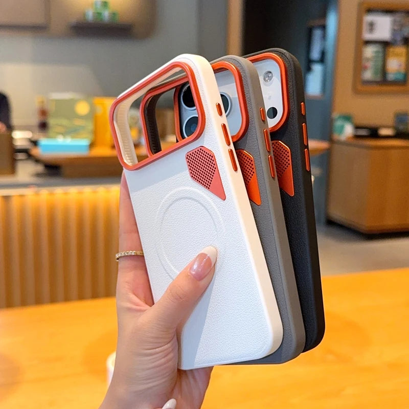 Iphone 17 Pro Máx Case ELVEV Magnetic Luxury PU Leather Heat Dissipation Protection Cover for iPhone 17, Air