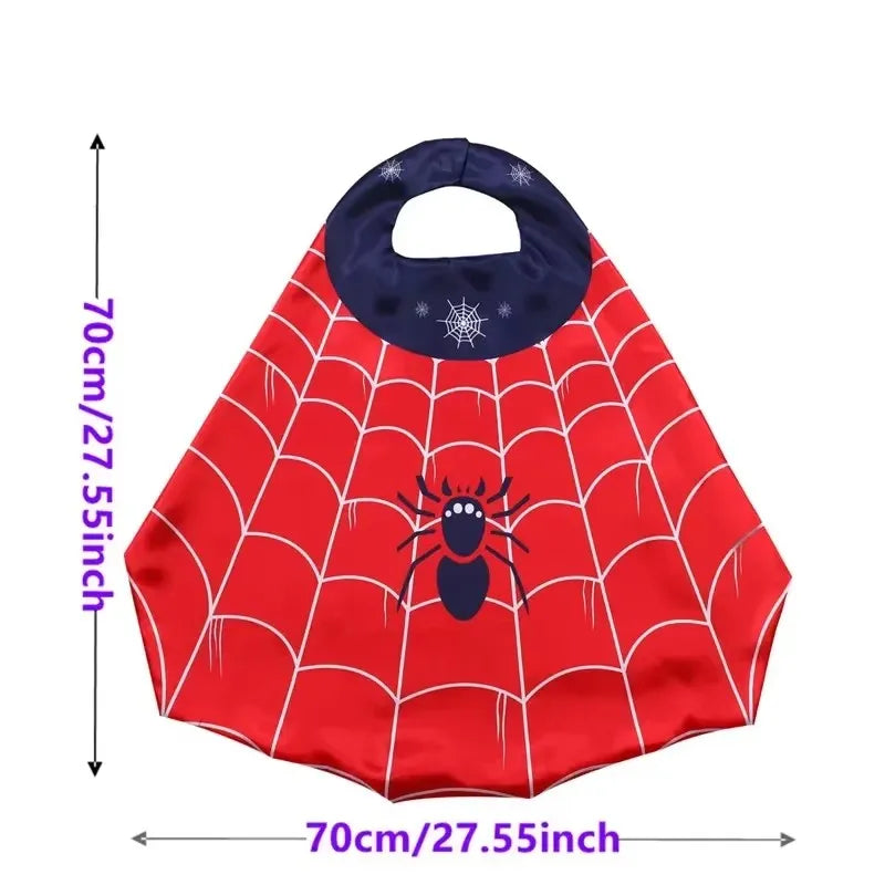 Cartoon Superhero Costume Set for Boys Girls Halloween Dress Spider Cape and Mask with Wristband Cosplay Costume
