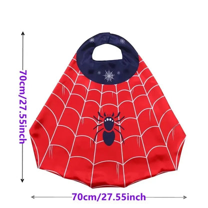 Cartoon Superhero Costume Set for Boys Girls Halloween Dress Spider Cape and Mask with Wristband Cosplay Costume