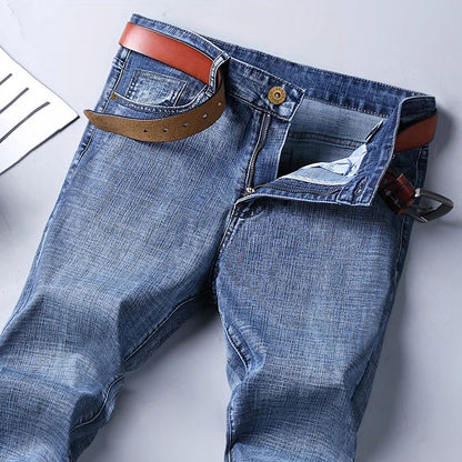 Spring Autumn Business Men Jeans Casual Straight Stretch Fashion Classic Black Sky Blue Grey Work Denim Trousers Brand Clothing