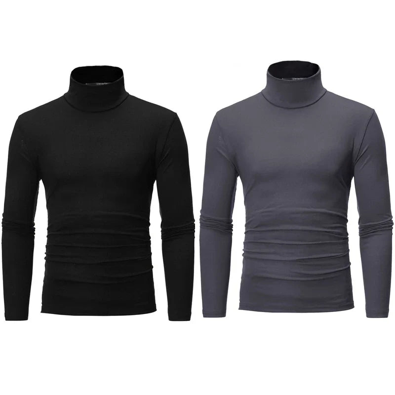 2pcs Men Thin Warm Tops Men's Autumn Long-sleeved Thermal Underwer Male High Collar Fashion T-shirt