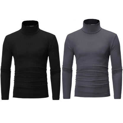 2pcs Men Thin Warm Tops Men's Autumn Long-sleeved Thermal Underwer Male High Collar Fashion T-shirt