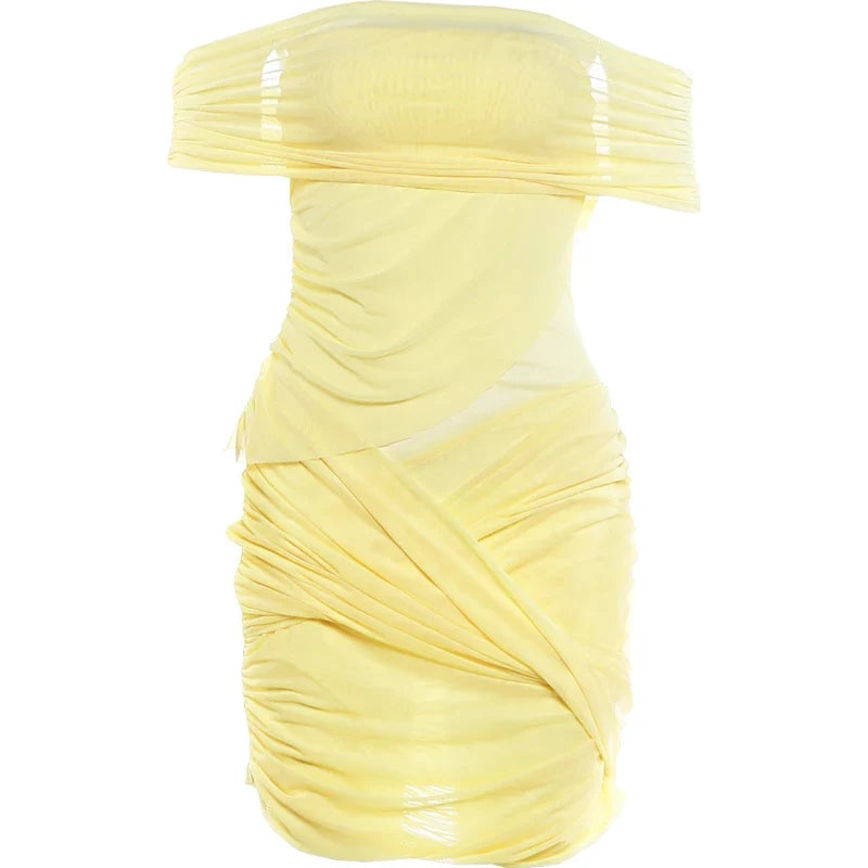 Prom Party Dress Women Sexy Patchwork Sexy Multi-Layer Mesh Cross Peach Hip Chic Clubwear Birthday Vacation Mini Bodycon