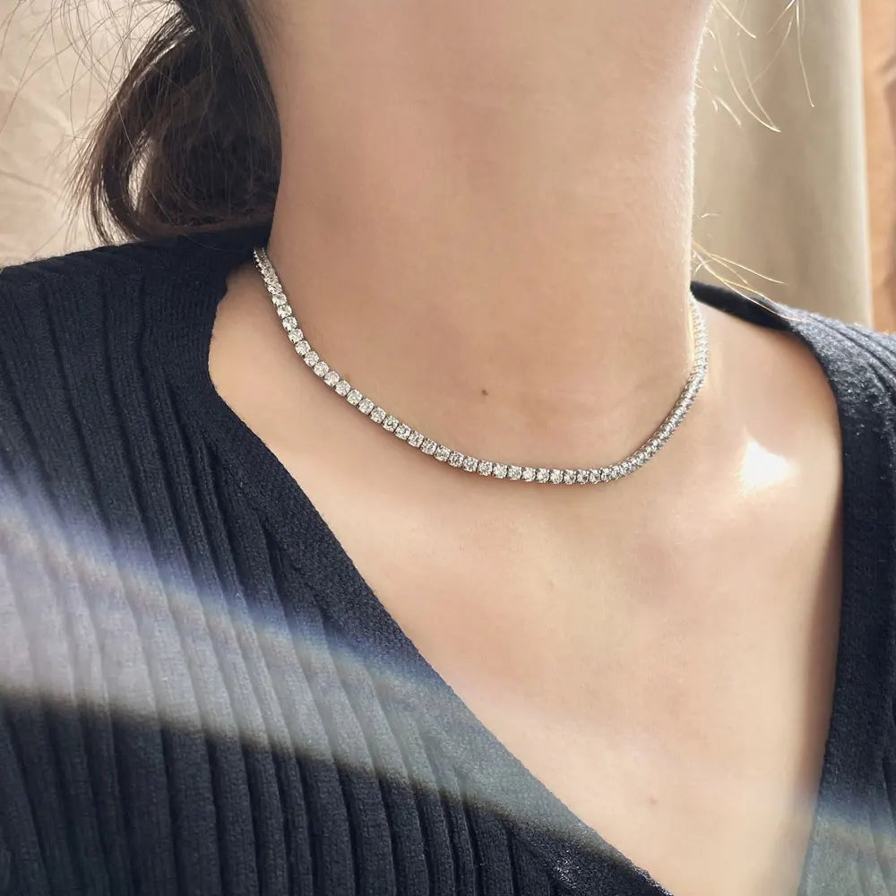 2mm Moissanite Tennis Necklaces for Women Solid s925 Silver Adjustable Choker Chain Wedding Diamond Rhinestone Necklace
