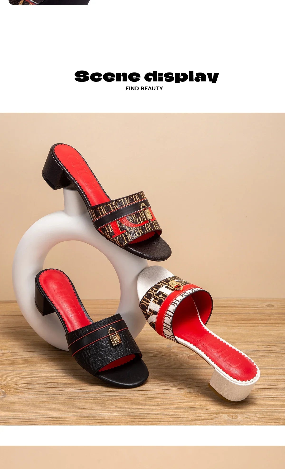 Woman Middle Heel Slippers Luxury Brand Women's Shoes Retro Design 2025 Summer New