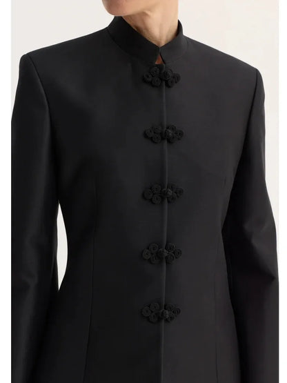 Women's Spring Summer Mandarin Collar Knot Button  Blazer Elegant Office Casual Formal 2026 Trendy Feminine Fashion Blazer